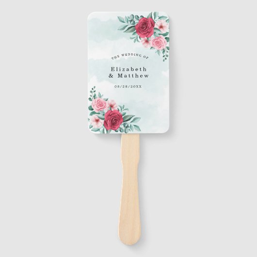 Chic Red Pink Peony Sage Foliage Weddenschap Bedan Handwaaier (Voorkant)