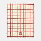 Chic red pinstripe plaid cream monogram fleece deken (Voorkant)