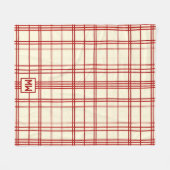 Chic red pinstripe plaid cream monogram fleece deken (Voorkant (Horizontaal))