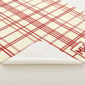 Chic red pinstripe plaid cream monogram sherpa deken (3/4)