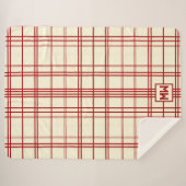 Chic red pinstripe plaid cream monogram sherpa deken (Voorkant (horizontaal))