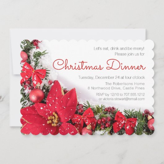 Chic Red Poinsettia Pine-kerstfeest Kaart (Voorkant)