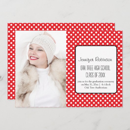 Chic Red Polka Dots Afstuderen Kaart (Voorkant / Achterkant)