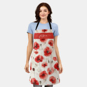 Chic red poppies script name apron schort (Gedragen)