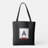 Chic Red Ribbon Black Polka Dot Pattern Monogram Tote Bag (Achterkant)