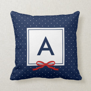 Chic Red Ribbon Blue Polka Dot Monogram Kussen