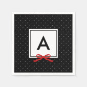 Chic Red Ribbon Zwart Polka Dot Patroon Monogram Servetten (Voorkant)