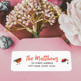 Chic Red Robin Waterverf Handgeschreven naam Typo Etiket