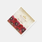Chic Red Rose Floral Gold Crown Quinceañera Servet (Hoek)