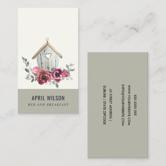 CHIC RED ROSE FLORAL WOOD HOME BED BED BREAKFAST VISITEKAARTJE (Voorkant / Achterkant)