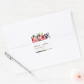 CHIC RED ROSE PEONY FLORAL LOVE AND BEDANKT WEDING VIERKANTE STICKER (Envelop)