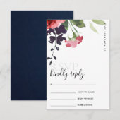 CHIC RED ROSE PEONY FLORAL WATERVERF WEDDING RSVP INFORMATIEKAARTJE (Voorkant / Achterkant)
