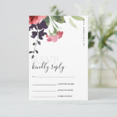 CHIC RED ROSE PEONY FLORAL WATERVERF WEDDING RSVP INFORMATIEKAARTJE (Staand voorkant)