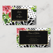 Chic Red Rose Zwart Geometrisch Goud Lijst Salon Visitekaartje (Voorkant / Achterkant)