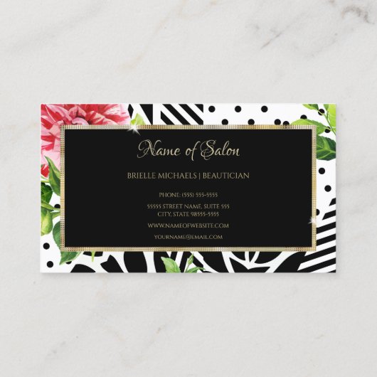 Chic Red Rose Zwart Geometrisch Goud Lijst Salon Visitekaartje (Achterkant)