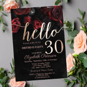 Chic Red Roses Black 30th Birthday Party Kaart