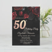Chic Red Roses Black 50th Birthday Kaart (Staand voorkant)
