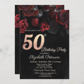 Chic Red Roses Black 50th Birthday Kaart (Voorkant / Achterkant)
