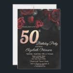 Chic Red Roses Black 50th Birthday Kaart<br><div class="desc">Een moderne,  chic en glamoureus rode rozen op zwarte achtergrond.</div>