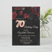 Chic Red Roses Black 70th Birthday Party Kaart (Staand voorkant)