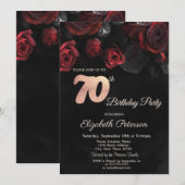 Chic Red Roses Black 70th Birthday Party Kaart (Voorkant / Achterkant)