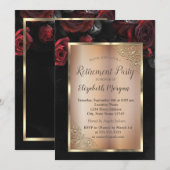 Chic Red Roses Black Retirement Party Kaart (Voorkant / Achterkant)
