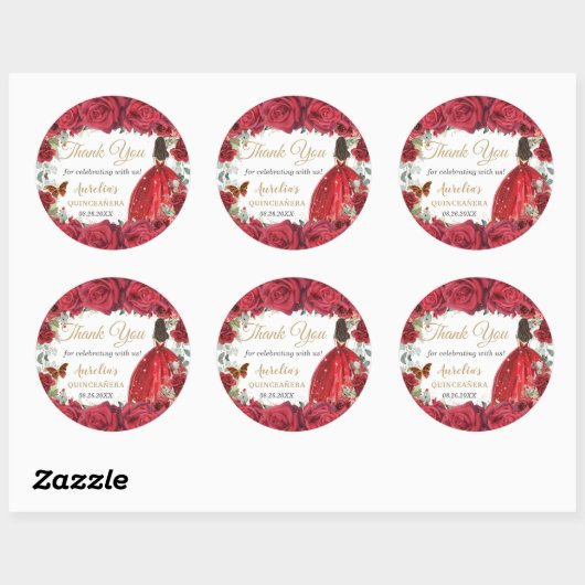 Chic Red Roses Bloemen Vlinders Prinses Favoriet Ronde Sticker (Vel)