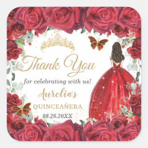 Chic Red Roses Bloemen Vlinders Prinses Favoriet Vierkante Sticker