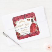 Chic Red Roses Bloemen Vlinders Prinses Favoriet Vierkante Sticker (Envelop)