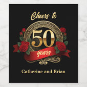 Chic Red Roses en Gold 50ste bruiloft Jubileum Wijn Etiket (Enkel label)