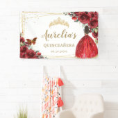 Chic Red Roses Floral Quinceañera Welkomstachtergr Spandoek (Insitu)