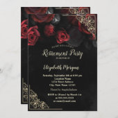 Chic Red Roses Gold Floral Lijst Retirement Kaart (Voorkant / Achterkant)