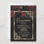 Chic Red Roses Gold Lijst Black Quinceañera Kaart (Voorkant)