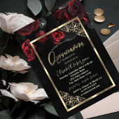 Chic Red Roses Gold Lijst Black Quinceañera Kaart