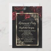 Chic Red Roses Gold Lijst Black Retirement Party Kaart (Voorkant)