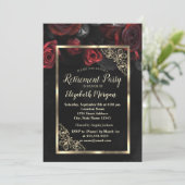 Chic Red Roses Gold Lijst Black Retirement Party Kaart (Staand voorkant)