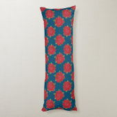 Chic Red Roses op Blue Custom Pillow Lichaamskussen (Achterkant (Verticaal))