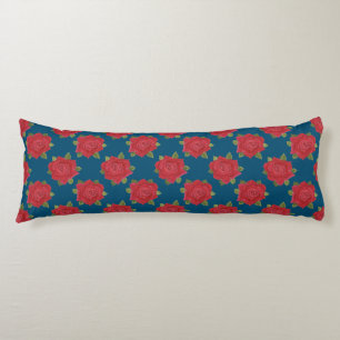 Chic Red Roses op Blue Custom Pillow Lichaamskussen