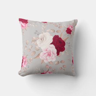 chic red, roze floral kussen
