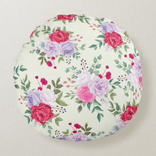 chic red, roze floral rond kussen