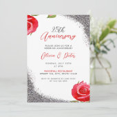 Chic Red & Silver Glitter 25e bruiloft Jubileum Kaart (Staand voorkant)