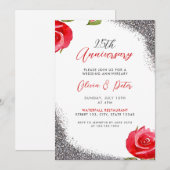 Chic Red & Silver Glitter 25e bruiloft Jubileum Kaart (Voorkant / Achterkant)