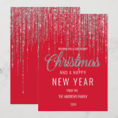 Chic Red Silver Glitter Fringe Gordijn H Feestdagenkaart (Voorkant / Achterkant)