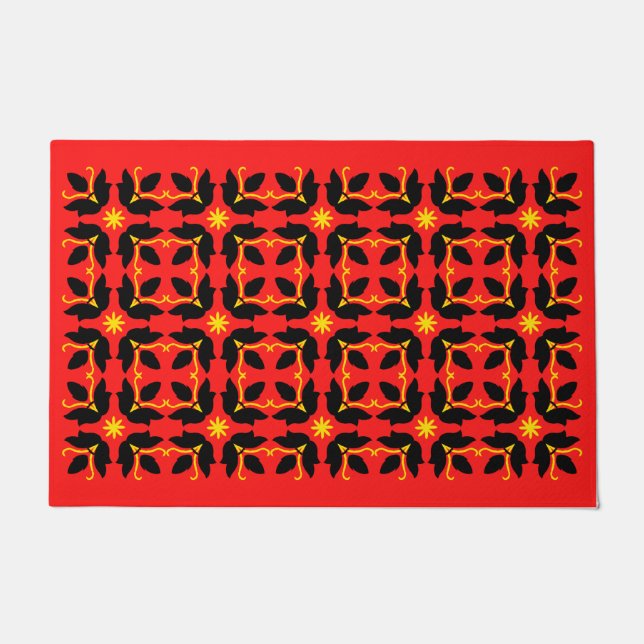 Chic Red Tegel Flowers Patroon Grote Deuren Deurmat (Voorkant)