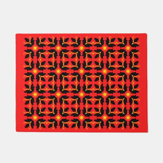 Chic Red Tegel Flowers Patroon Small Deurklep Deurmat (Voorkant)