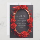 Chic Red Turkish Rozen Golden Lijst Save The Date Kaart (Voorkant)