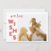 Chic Red Warm Wishes Two Beach Family Photo  Feestdagenkaart (Voorkant)