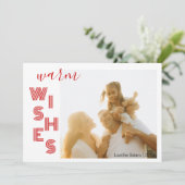 Chic Red Warm Wishes Two Beach Family Photo  Feestdagenkaart (Staand voorkant)