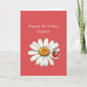 Chic Red White Daisy Flower Ladybug Birthday Kaart (Voorkant)