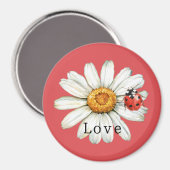 Chic Red White Daisy Flower Ladybug Love Magneet (Voorkant / Achterkant)